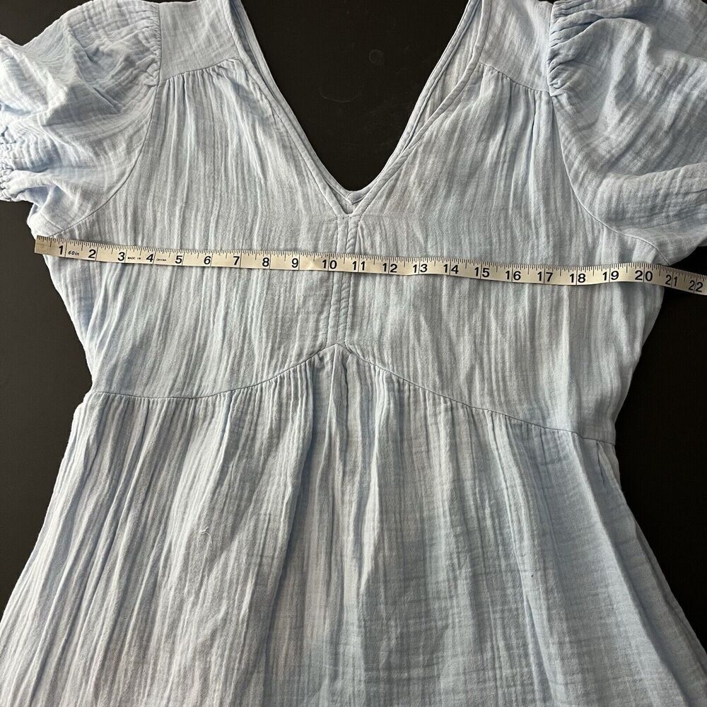 NWT Gap Crinkle Gauze Blue Puff Sleeve Tiered Mini Dress Size Large Boho - Picture 6 of 7